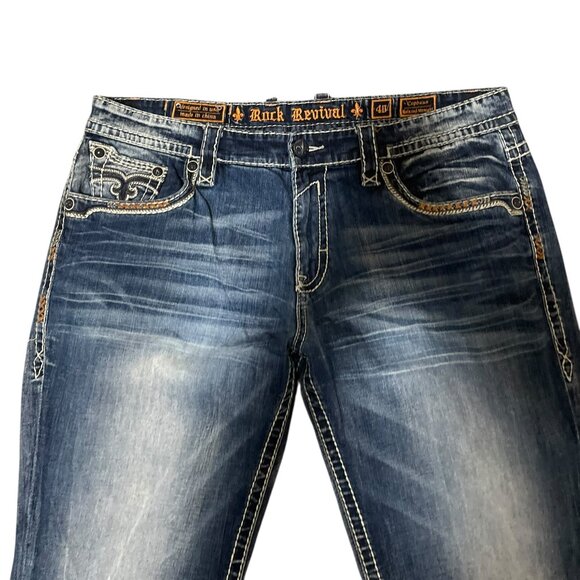 Rock Revival Cepheus Relaxed Straight Jeans  Thick Stitch Embroidered Men’s 40 - Picture 2 of 9
